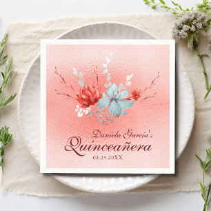Watercolor Succulent Floral Botanical Quinceañera Napkins