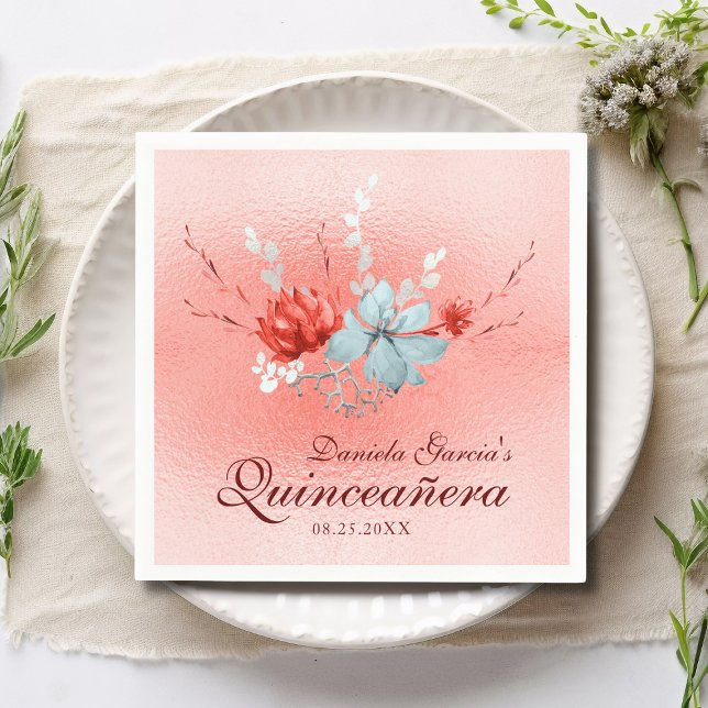 Watercolor Succulent Floral Botanical Quinceañera Napkins (Creator Uploaded)