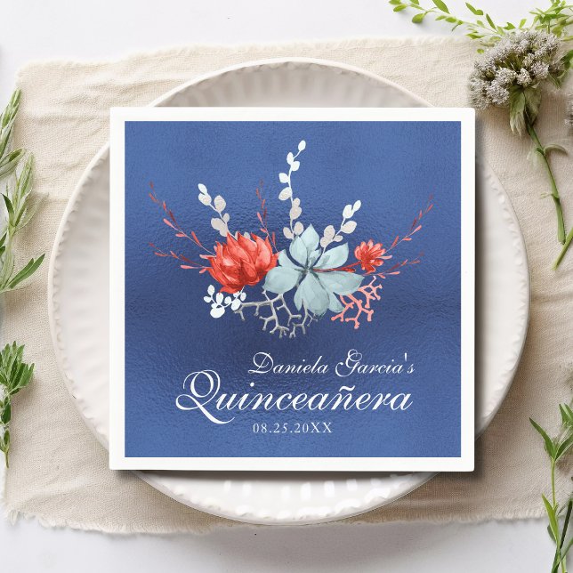 Watercolor Succulent Floral Botanical Quinceañera Napkins (Creator Uploaded)