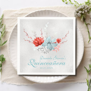 Watercolor Succulent Floral Botanical Quinceañera Napkins