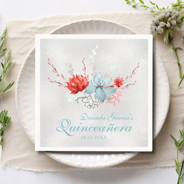 Watercolor Succulent Floral Botanical Quinceañera Napkins (Creator Uploaded)