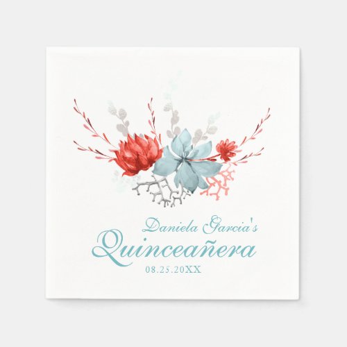 Watercolor Succulent Floral Botanical Quinceaera Napkins