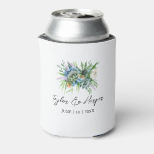 Watercolor Succulent Floral Bouquet Boho Wedding Can Cooler