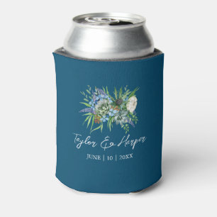 Watercolor Succulent Floral Bouquet Boho Wedding Can Cooler