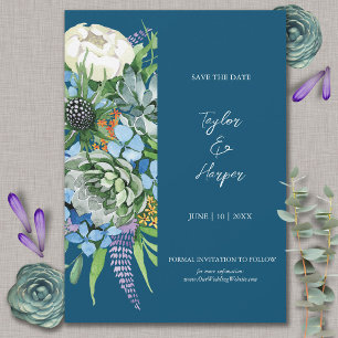 Watercolor Succulent Floral Bouquet Boho Wedding Save The Date