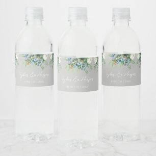 Watercolor Succulent Floral Bouquet Boho Wedding Water Bottle Label