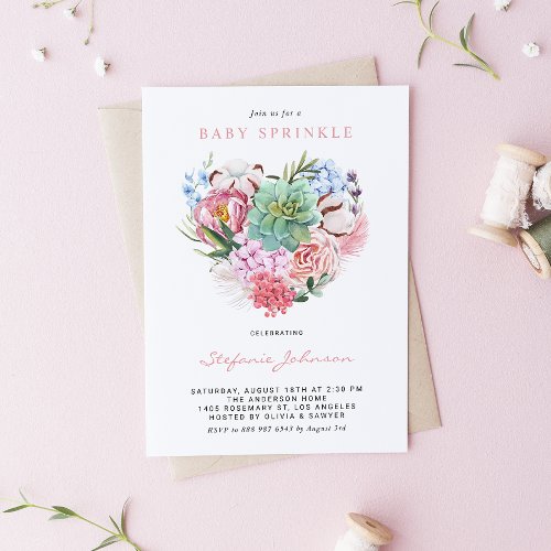 Watercolor Succulent Floral Heart Baby Sprinkle Invitation