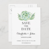 watercolor succulent floral save the dates announcement postcard (Front/Back)