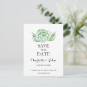 watercolor succulent floral save the dates announcement postcard (Standing Front)