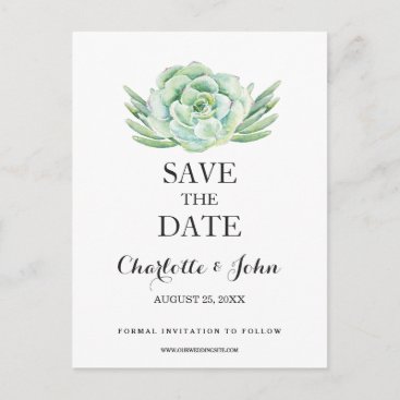watercolor succulent floral save the dates announcement postcard