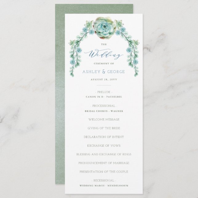 Watercolor Succulent Flower Garden Wedding Program (Front/Back)