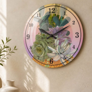Watercolor Succulent Garden  Large Clock