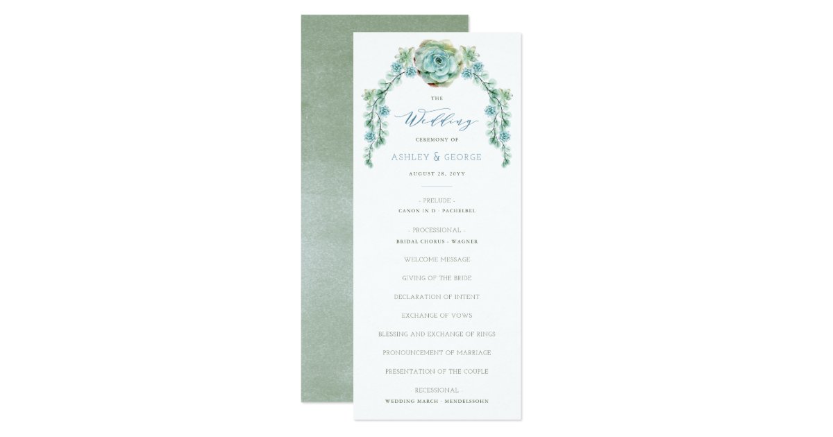 Watercolor Succulent Garden Wedding Program Card Zazzle Com