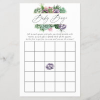 Watercolor Succulent Geometric Baby Shower Bingo