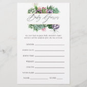 Watercolor Succulent Geometric Baby Shower Game (Front)