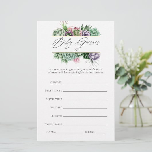 Watercolor Succulent Geometric Baby Shower Game (Standing Front)