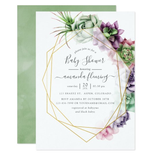 Watercolor Succulent Geometric Baby Shower Invitation Zazzle Com Watercolor Succulent Geometric Baby Shower Invitation Zazzle Com