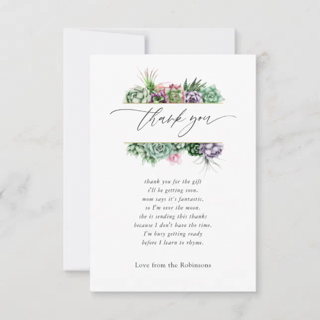 Watercolor Succulent Geometric Baby Shower Thank You Card 