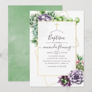 Watercolor Succulent Geometric Baptism Invitation