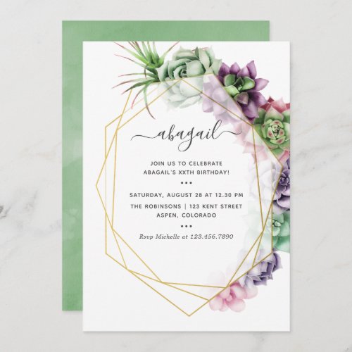 Watercolor Succulent Geometric Birthday Invitation