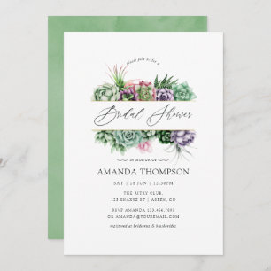 Watercolor Succulent Geometric Bridal Shower Invitation