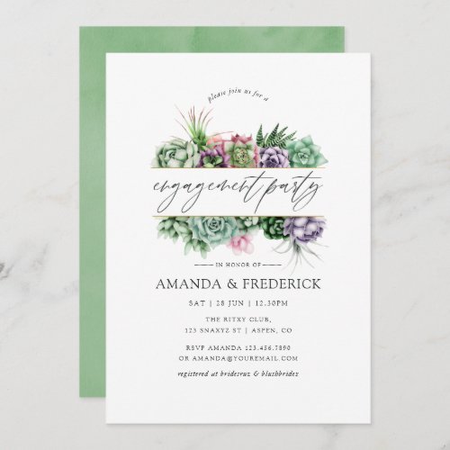 Watercolor Succulent Geometric Engagement Party Invitation