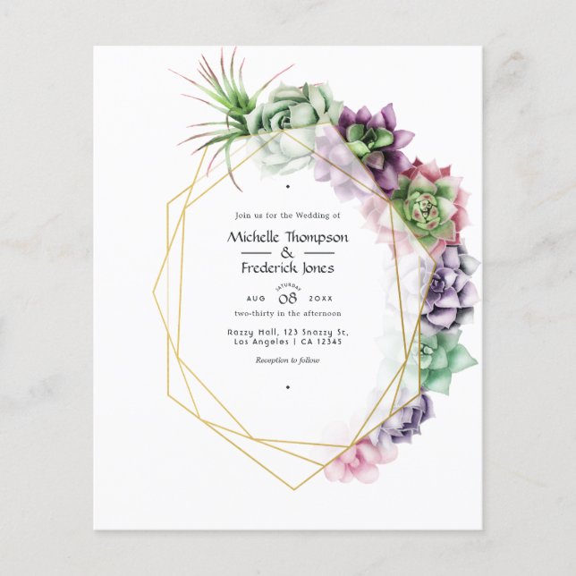 Watercolor Succulent Geometric Wedding Invitation Flyer (Front)