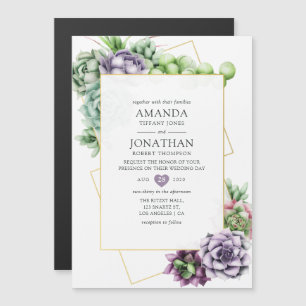 Watercolor Succulent Geometric Wedding Magnetic Invitation