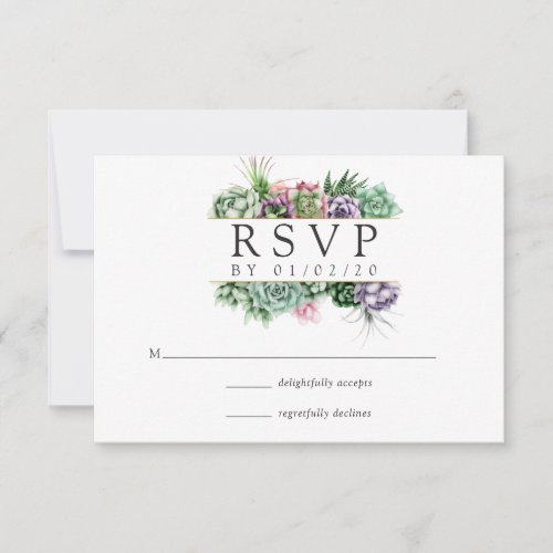 Watercolor Succulent Geometric Wedding RSVP Card