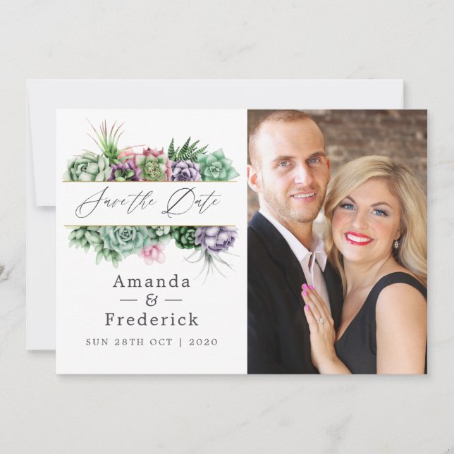 Watercolor Succulent Geometric Wedding Save The Date (Front)