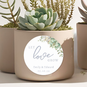 Watercolor Succulent Let Love Grow Wedding Favor Classic Round Sticker