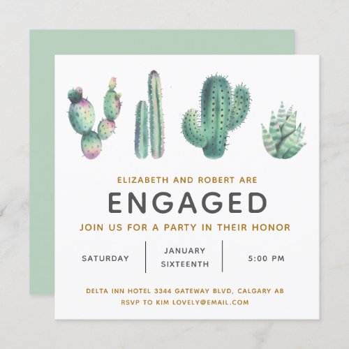 Watercolor Succulent Lush Cactus Engagement Invitation