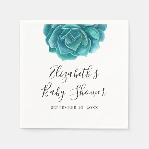 Watercolor succulent Mint cactus baby shower Napkins