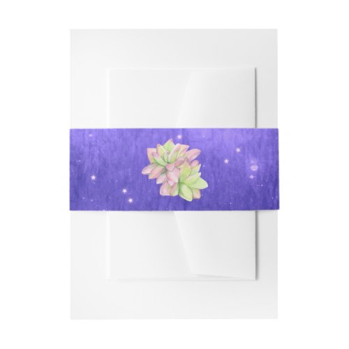 Watercolor Succulent on Rustic Purple Invitation Belly Band