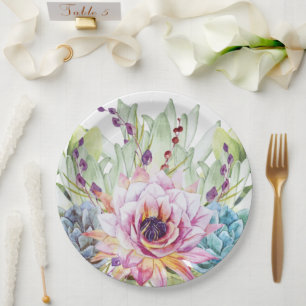 Watercolor Succulent Paper Plates
