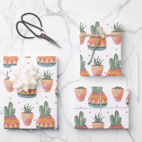 Watercolor Succulent Pattern Wrapping Paper Sheets