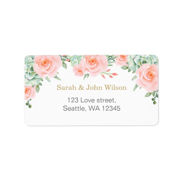 Watercolor Succulent Peach Roses Address Label