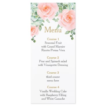 Watercolor Succulent Peach Roses Wedding Menu