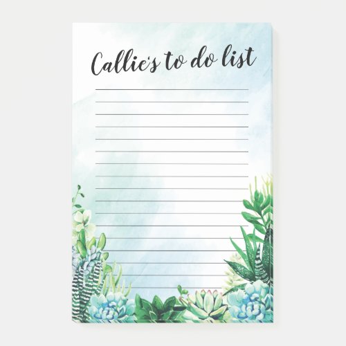 Watercolor Succulent Personalized Magnetic Notepad