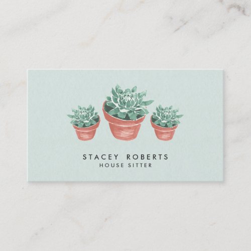 Watercolor Succulent Plant House Pet Sitter Business Card