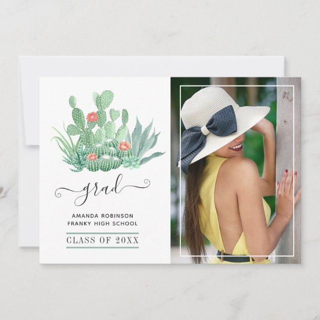 Watercolor Succulent Plants Graduation Photo Announcement (Front)