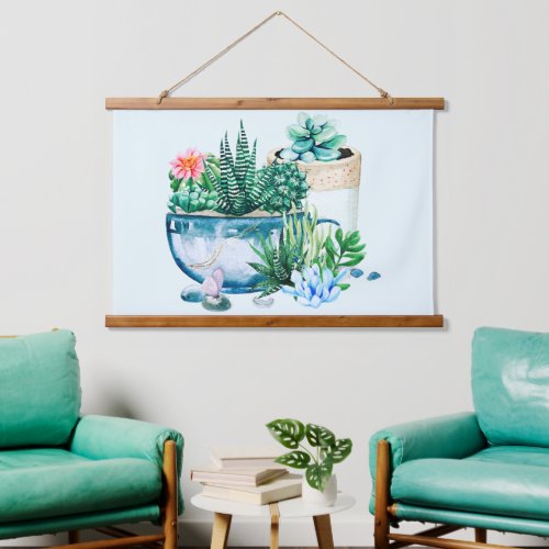 Watercolor Succulent Plants in the Pots  Hanging Tapestry