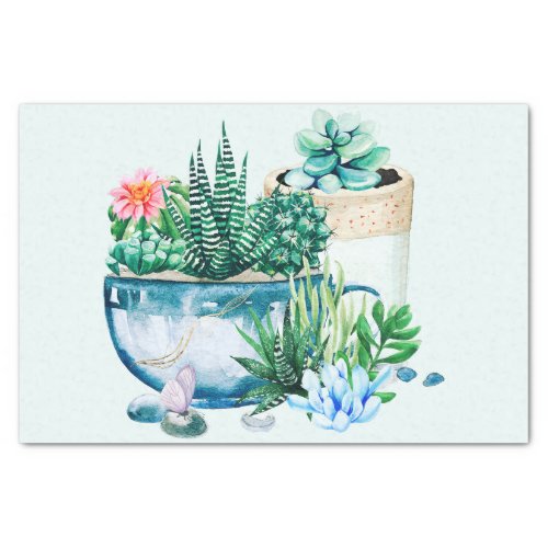 Watercolor Succulent Plants in the Pots   Tissue Paper