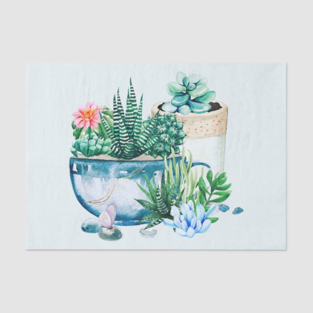 Watercolor Succulent Plants in the Pots   Tissue Paper (Front)