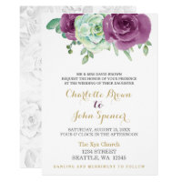watercolor succulent plum roses wedding invitation