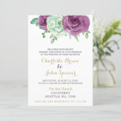 watercolor succulent plum roses wedding invitation (Standing Front)