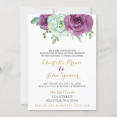 watercolor succulent plum roses wedding invitation (Front)