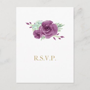watercolor succulent plum roses wedding rsvp invitation postcard