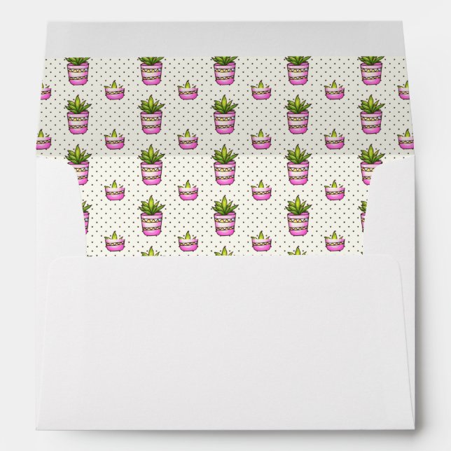 Watercolor Succulent Polka Dot Pattern Envelope (Back (Bottom))