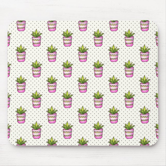 Watercolor Succulent Polka Dot Pattern Mouse Pad (Front)